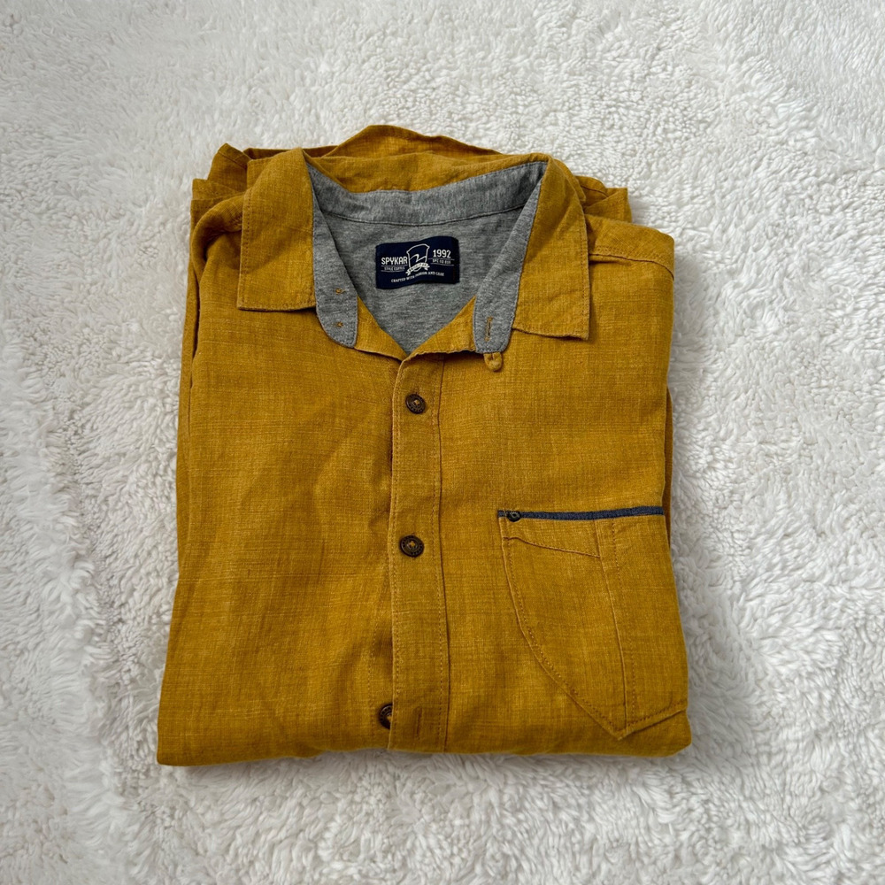 Spykar Men's Button Up‎ Shirt Size M in Yellow Linen/ Cotton Blend